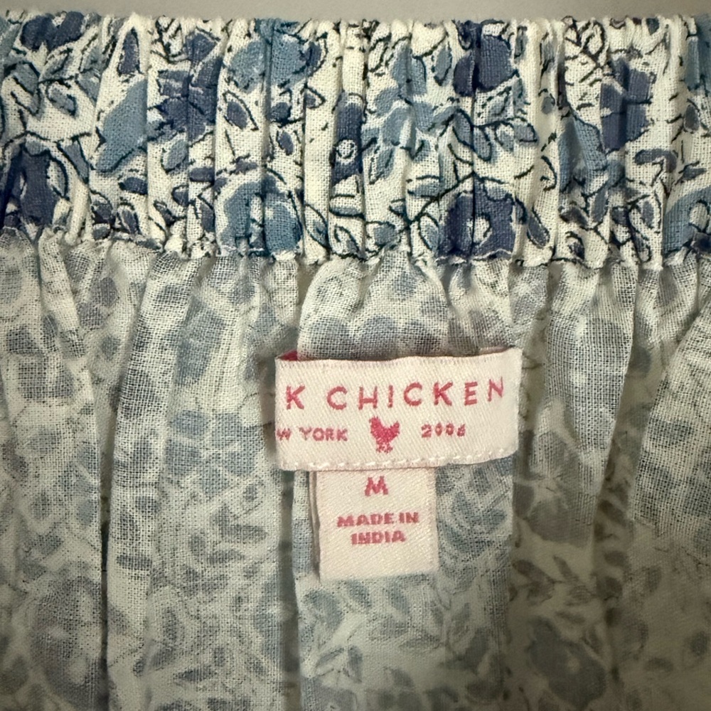 Pink Chicken Floral Blue and White Women's Top - Picture 3 of 3